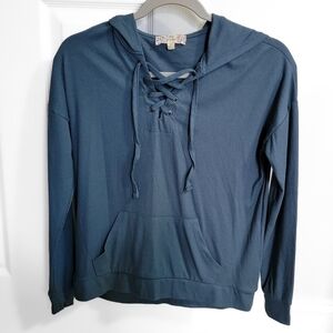 Pink Republic Teal Blue Ribbed Long Sleeve Hoodie Size XS